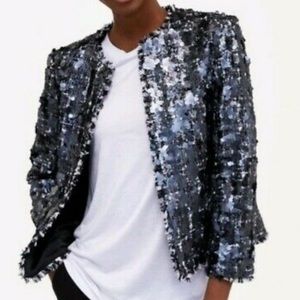 Zara tweed sequin grey jacket. STUNNING, Size L